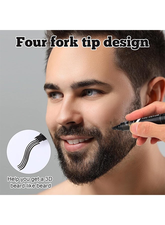 East Moon Beard Pencil Filler For Men, Waterproof High Coverage Beard Pen Kit With Beard Brush, Natural Looking Mustache, Sweatproof Long Lasting Mustache Eyebrows Repair Pen With 4 Micro-Fork Tips (Dark Brown) - Image 3